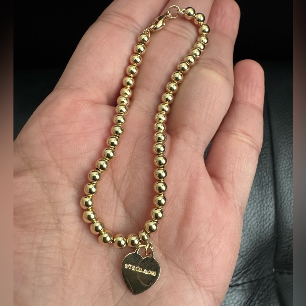 Tiffany Co 18k Yellow Gold Heart Tag Return To Tiffany 4mm Bead Ball Bracelet